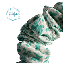 Load image into Gallery viewer, White and Teal Floral Scrunchie
