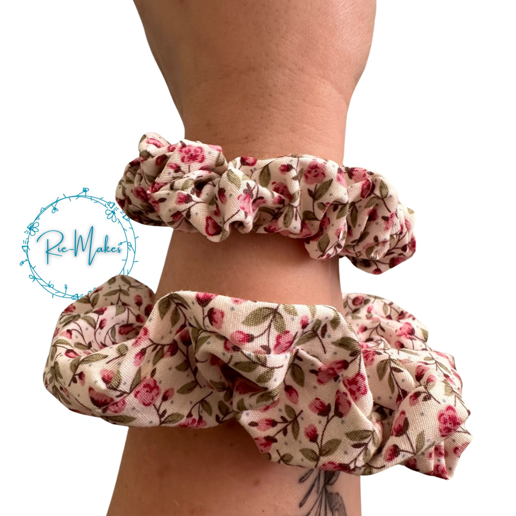 Set of Two pink flower Scrunchie