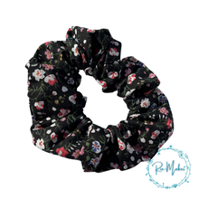 Load image into Gallery viewer, Black Floral Scrunchie
